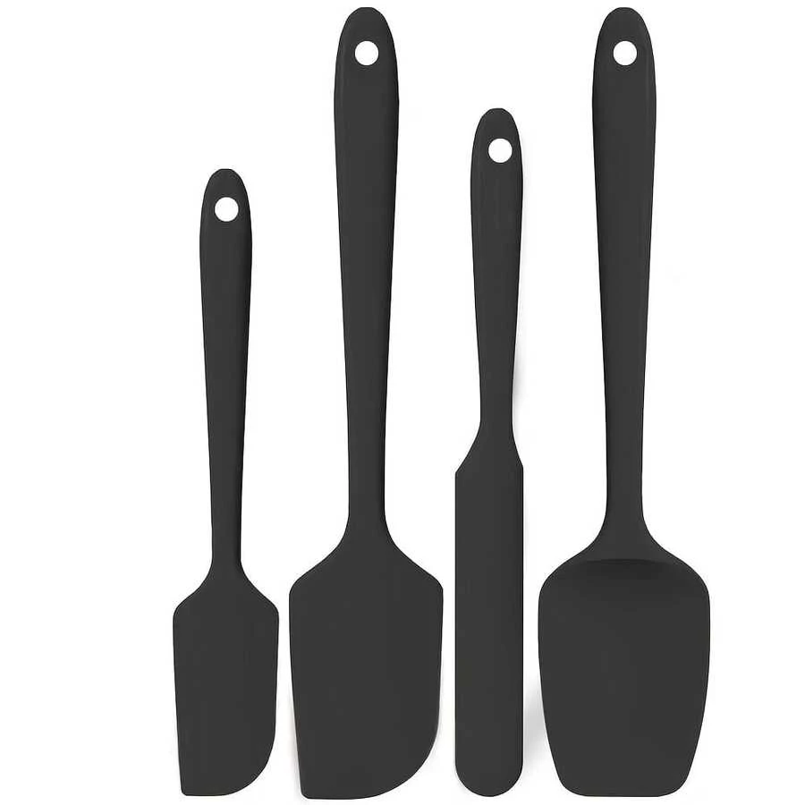 4pcs Silicone Scraper Set, Heat Resistant Non-Stick Spatula, Home Baking Scraper, Baking Mixing Cream Spreader, Kitchen Gadget - Black - View 1