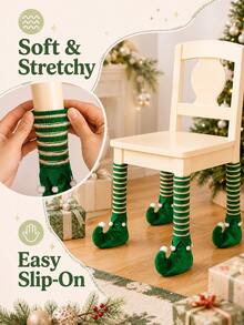 Christmas Elf Chair Leg Covers, Red & Green Striped Elf Shoe Furniture Socks, Christmas Table & Chair Leg Decor, Christmas Holiday Party Decoration, Suitable For Dining Room, Kitchen, Dining Table, Home Winter Decor - Multiple Styles - View 3