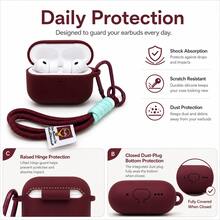 Ốp bảo vệ tai nghe Bluetooth phong cách tối giản, dây đeo thủ công đan dây thừng phối màu tương phản - Rượu vang đỏ - Xem 5