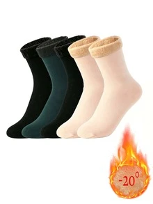 1/3/5 Pairs Men's Multi-Color Warm Winter Round Socks, Fluffy Cuff Snow Socks Suitable For Cold Weather Outdoor Hiking - Multicolor - View 10