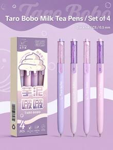 4pcs/Box Milk Tea Series Retractable Gel Pens Set, CS Tip Quick-Dry Black Ink Water-Based Pens, Cute Japanese Style Smooth Writing Pens For Students, Exam Prep, School Supplies & Office Stationery - Multiple Options Available - View 11