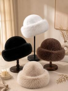 Autumn/Winter New Thickened Plush Hat, Warm Winter Faux Mink Fur Style, Solid Color Versatile, Windproof & Cold-Resistant Ear Protection, Luxurious Fluffy Touch, Comfortable & Skin-Friendly, Suitable For Fashionable Elegant Sophisticated Women - Multicolor - View 2