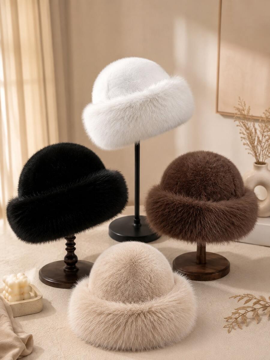 Autumn/Winter New Thickened Plush Hat, Warm Winter Faux Mink Fur Style, Solid Color Versatile, Windproof & Cold-Resistant Ear Protection, Luxurious Fluffy Touch, Comfortable & Skin-Friendly, Suitable For Fashionable Elegant Sophisticated Women