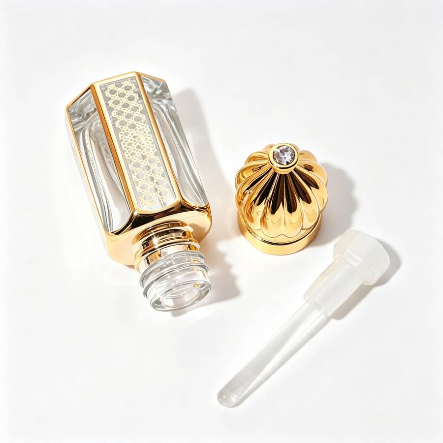 Luxury Gold-Trim Glass Serum Bottle With Dropper | Elegant Skincare Packaging Design, Crystal-Clear Texture, Deep Hydration & Repair Essence Oil, Enhances Skin Radiance And Smoothness, Premium Beauty Ritual Experience - Multicolor - View 1