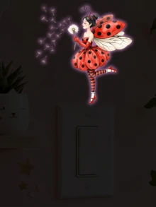 Cute Ladybug Fairy Dandelion Luminous Wall Decal, Glow‑In‑The‑Dark PVC Light Switch Socket Sticker, Peel And Stick DIY Wall Art For Girl Bedroom Nursery Home Decoration - Ladybug Fairy - View 1