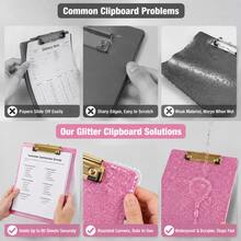 1pc Pink Glitter Acrylic Clipboard, 9.06*12.6 Inches, Transparent Glitter Folder Board; Equipped With Sturdy Gold Metal Clip, Smooth Writing Surface, Hanging Hole Design, Highly Attractive Transparent Memo Board; Standard A4 Size Office And Study Stationery, Suitable For Students Preparing For Exams, Teachers And Office Workers, Desktop Planning And Storage Essential, Ins-Style Desktop Decor, Exquisite Gift For Girls And Women Starting School - One Size - View 9