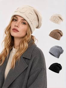 1pc Solid Color Casual Polyester (Polyester) Applique Beanie Hat, Knit Hat, Windproof And Warm For Autumn And Winter, Suitable For Home And Outdoor Wear, Perfect Gift For Girlfriend Or Best Friend - Multicolor - View 1