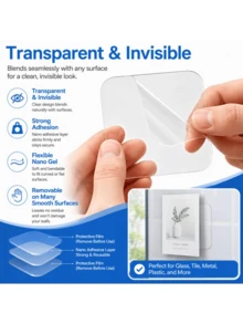 50pcs Double-Sided Tape - 6*6cm High Transparency Nano Tape; Removable And Residue-Free; Strong Adhesion; Suitable For Hanging Wall Art And Posters, Fixing Carpets, And Office Or Home Decor. - Multicolor - View 3