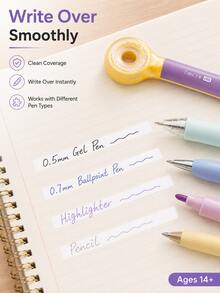 4pcs/Box Pen-Style Correction Tape Set, Cute Retractable White Out Tape, Large Capacity Silent Correction Roller For Girls, Middle School & High School Students, School Supplies - Multiple Options Available - View 4