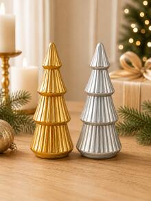 1pc Modern Christmas Tree Decorative Sculpture, Gold/Silver Metallic Finish Abstract Xmas Tree Statue, Minimalist Tabletop Accent For Mantel, Shelf, Entryway, Living Room, Office & Holiday Home Decor - 1PC - View 2