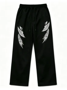 Men's Casual Versatile Wide Leg Printed Long Pants, Suitable For Travel, Dating, Hiking - Black - View 3