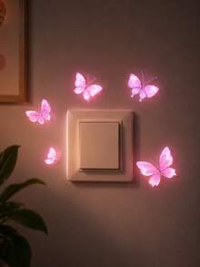 Soft Pink Luminous Butterfly Wall Decal, Glow‑In‑The‑Dark PVC Light Switch Socket Sticker, Peel And Stick DIY Wall Art For Girl Bedroom Nursery Home Decoration - Watercolor Butterfly - View 4