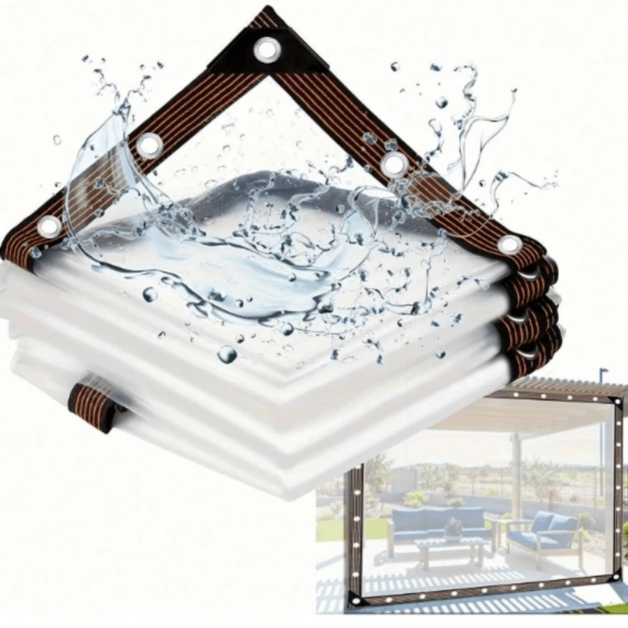 Clear Waterproof Tarp With Grommets, Heavy Duty PVC Vinyl Tarp Cover, Clear Tarp Large (Small) For Outdoor/Camping/Plants/Garden/Cat Litter