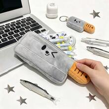 1pc Funny Cleaver Shaped Pencil Case, Quirky Embroidered Expression, Soft Skin-Friendly Fabric With Comfortable Touch. Large Capacity Interior, Can Store Multiple Pens, Rulers, Erasers And Other Stationery, Comes With Matching Mini Pendant, Can Be Hung On Bags. Smooth Zipper Closure, Durable And Wear-Resistant, Suitable For Student Classroom Storage, Also Suitable As A Funny Gift For Friends, Full Of Personalized, Easily Decorate Desk, Create A Unique Learning Essential - Multicolor - View 1