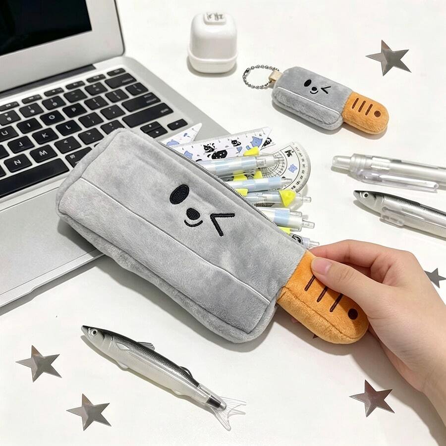 1pc Funny Cleaver Shaped Pencil Case, Quirky Embroidered Expression, Soft Skin-Friendly Fabric With Comfortable Touch. Large Capacity Interior, Can Store Multiple Pens, Rulers, Erasers And Other Stationery, Comes With Matching Mini Pendant, Can Be Hung On Bags. Smooth Zipper Closure, Durable And Wear-Resistant, Suitable For Student Classroom Storage, Also Suitable As A Funny Gift For Friends, Full Of Personalized, Easily Decorate Desk, Create A Unique Learning Essential - Multicolor - View 1