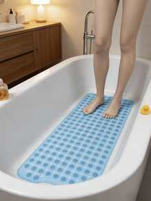 1PC Extra Long Non-Slip Bathtub Mat With Drain Holes And Suction Cups, Soft Feel, Machine Washable, Bathroom Shower Mat - For Home, Hotel, And Travel - Multi-Color Options - Multicolor - View 1