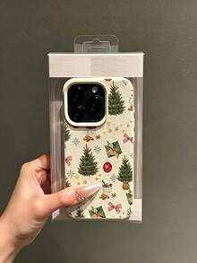 Phone Case - White Lychee Pattern Watercolor Christmas Print Element Design Phone Case, Suitable For IPhone 18 Pro Max 17 16E 16 15 14 13 12 11 Pro Max, Phone Back Cover Protection, Scratch-Resistant Wear-Resistant Shock-Proof Smartphone Protective Case - Multicolor - View 4