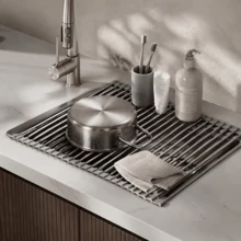 1pc Metal Foldable Drain Rack, Aluminum Alloy Dish Drying Rack, Suitable For Kitchen Sink - Food , Space-Saving Water Filter And Dishwasher Drainer With Roll-Up Design, Perfect For Fruit And Vegetable Washing, Sink-Top Dish Drying Rack - Dish Drying Rack - View 2