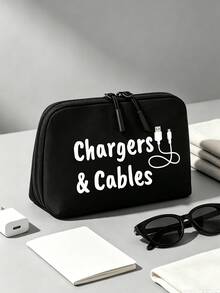 Large‑Capacity Travel Digital Storage Bag, Water‑Resistant Multi‑Compartment Electronic Organizer, Chargers & Cables Print Cable Pouch, Portable Zipper Storage Case For Power Bank, Earbuds, USB Cord, Passport, Travel Home Office Use, Travel Accessory - Multicolor - View 13
