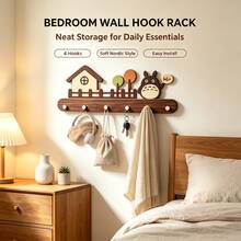 Creative Cartoon Wooden Wall-Mounted Key Hook, Medieval Style No-Drill Entryway Door Back Hanging Rack, Can Store Keys, Bags, Scarves, Wall Decor Storage Item, Suitable For Living Room, Bedroom, Kitchen, Entryway Wall, Home Storage Small Items - View 10