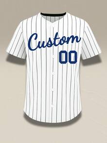 Customized Baseball Uniforms For Men And Women, Personalized Name And Number, White Green Stripe Softball Shirts, Suitable For Games, Training, - Blue - View 3