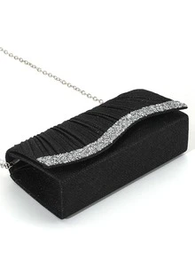 Women's Fashion Elegant Rhinestone Versatile Clutch Bag Evening Bag Dress Bag Party Bag Handbag Chain Shoulder Bag - Black - View 7