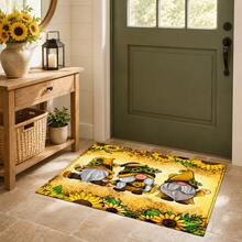 1pc Sunflower Gnome Print Faux Wool Rug, Cute Country Gnome And Sunflower Floral Pattern Carpet, Farmhouse Style Home Decor, Suitable For Entryway, Kitchen, Living Room, Bedroom - Multicolor - View 2