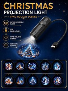 XF.Meraki USB Christmas Projection Night Light, Includes 6 Interchangeable Slides, 360° Rotating Wall And Ceiling Projection Lamp, Santa Claus, Jesus, Christmas Tree And Snowman Patterns, Plug-In Holiday Room Decor, Suitable For Bedroom, Living Room And Party - A - View 5
