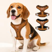 1pc BOWATI PET Breathable Mesh Dog Harness, Adjustable Pet Vest With Dual Buckles & Reflective Logo For Small‑Medium‑Large Dogs - Brown - View 3