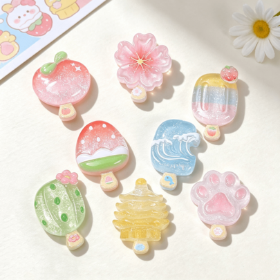 6/12/20pcs Colorful Transparent Ice Cream Popsicle Flat Bottom No Hole Resin Pendant Charms, Suitable For DIY Earrings, Jewelry, Hair Clips, Phone Cases, Scrapbooking And Jewelry Making Decoration Accessories - Random Mix