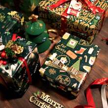 6/12Pcs Glossy Coated Christmas Gift Wrapping Paper, Xmas Green Cute Dessert Angel Dress Pattern Decorative Paper For Holiday Gift Packaging - View 7