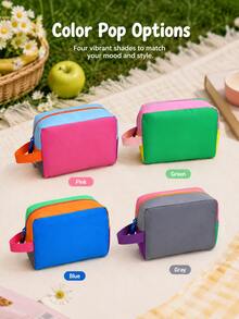 Colorblock Travel Organizer Bag, Cute Mini Zipper Storage Pouch With Handle, Portable Cosmetic Toiletry Bag, Multi-Purpose Travel Camping Dorm Bathroom Daily Storage Accessories Small Items Organizer Box - Multicolor - View 2