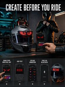 Lampu Peringatan Mata Setan LED untuk Helm Sepeda Motor dan Sepeda, Lampu Dekoratif Suasana Malam Hari untuk Berkendara dengan Mata Setan, Bluetooth, Kontrol Aplikasi, DIY - Helm LED Mata Jahat - View 10