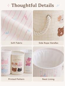 Fabric Storage Basket With Rope Handles, Animal Print Round Storage Box, Open Top Storage Bin, Can Store Clothes, Blankets, Books And Daily Items, Suitable For Bedroom, Living Room, Game Room And Dorm Storage Decorative Storage Basket - Multicolor - View 3