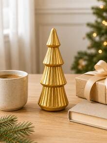 1pc Modern Christmas Tree Decorative Sculpture, Gold/Silver Metallic Finish Abstract Xmas Tree Statue, Minimalist Tabletop Accent For Mantel, Shelf, Entryway, Living Room, Office & Holiday Home Decor - 1PC - View 5