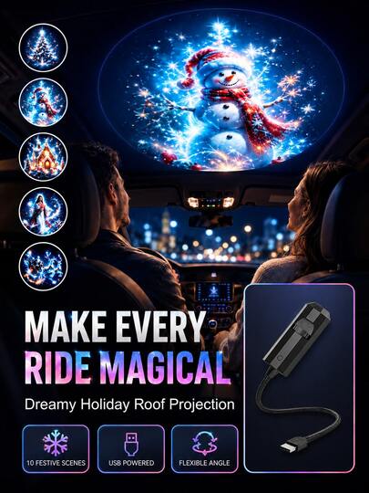 XF.Meraki USB Christmas Projection Night Light, Includes 6 Interchangeable Slides, 360° Rotating Wall And Ceiling Projection Lamp, Santa Claus, Jesus, Christmas Tree And Snowman Patterns, Plug-In Holiday Room Decor, Suitable For Bedroom, Living Room And Party