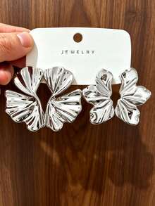 4/6/16PCS Fashionable Elegant Floral Geometric Multi-Element Silver Metallic Earring Set, Women's Fashion Earring Set, Suitable For Daily Wear, (Lightweight CCB Material, Non-Fading) Suitable For Various Occasions. - Silver - View 6