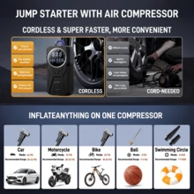 6-In-1 Jump Starter With Air Compressor 5000A 150PSI Car Battery Jump Starter,12V Jump Box Car Battery Jumper Starter Portable Jumper Cables, Emergency Tool Kit - A - View 10