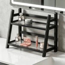1pc Multifunctional Bamboo Desktop Organizer Rack, Water Cup Tea Set Storage Rack, Cosmetic Display Storage Rack, Perfume Storage Rack, Kitchen Utensils Storage Rack, Closet Storage Rack, Wedding Festival Supplies Storage, Organizer Storage, Bathroom Kitchen Storage Supplies, Suitable For Living Room Bedroom Home Decor - Black - View 4