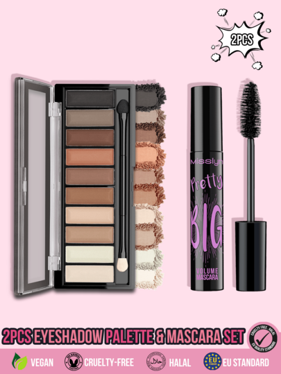 MISSLYN 2Pcs EYE MAKEUP SET, Waterproof, Smudge-Proof, Long-Lasting, High-Pigment, Lengthening, Volumizing,Smooth Texture Ideal For Girl & Women, Daily Makeup, For Back To School