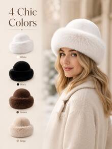 Autumn/Winter New Thickened Plush Hat, Warm Winter Faux Mink Fur Style, Solid Color Versatile, Windproof & Cold-Resistant Ear Protection, Luxurious Fluffy Touch, Comfortable & Skin-Friendly, Suitable For Fashionable Elegant Sophisticated Women - Multicolor - View 4