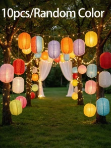 10/5pcs Hollow Long Paper Art Set, Includes 6 Lanterns And 6 Bases, Multi-Color Sewn Foldable Hanging Lanterns, Colorful Paper Art Decorative Lanterns, Suitable For Home, Party And Other Occasions - Multicolor - View 9