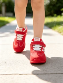 1 Pair Chic Contrast Stripe Kids Retro Casual Sneakers Cute Hook And Loop Children Flat Shoes For School Daily Stroll Weekend Outing - Red - View 4