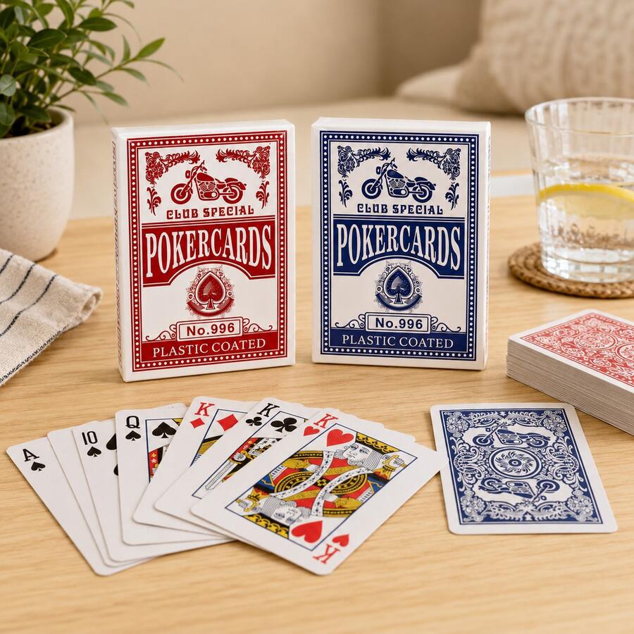 Vintage Poker Cards Set, No.996 Plastic Coated Playing Cards, Red & Blue Classic Design Deck, Retro Motorcycle Pattern Card Game Set, Party Entertainment Gift - Multicolor - View 1