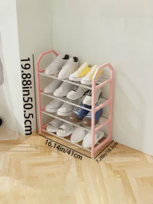 Neutral 4-Tier Multifunctional Shoe Rack, Multiple Colors Available, Plastic Frame With Metal Storage Layers, Aesthetic Durable And Space-Saving, Minimalist Style Shoe Rack, Suitable For Home Entryway And Bedroom - Multicolor - View 14