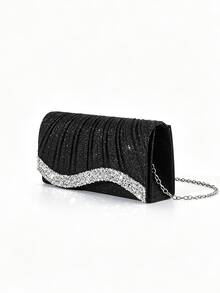 Women's Fashion Elegant Rhinestone Versatile Clutch Bag Evening Bag Dress Bag Party Bag Handbag Chain Shoulder Bag - Black - View 3