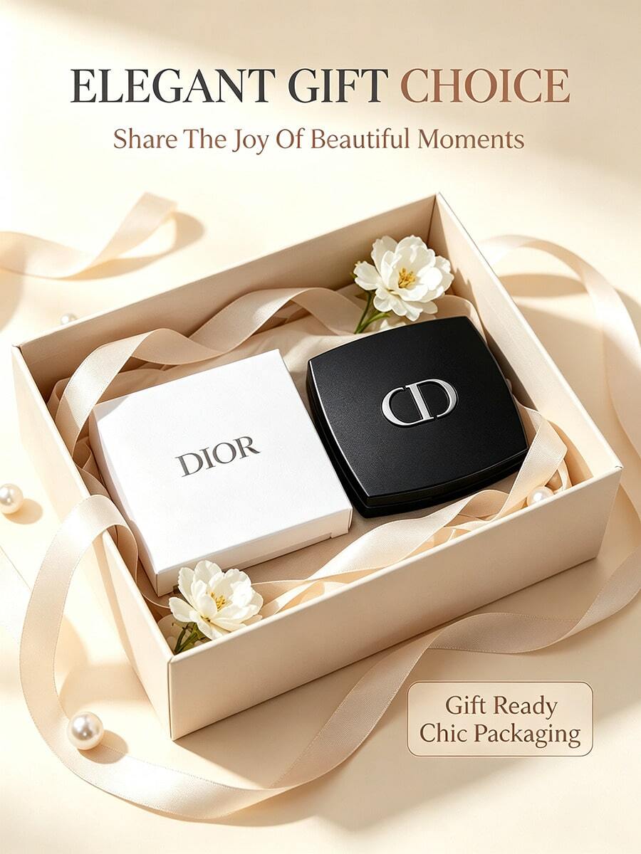 Dior Premium Matte Black Square Double-Sided Folding Makeup Mirror, Metal Logo Portable Compact Mirror For Touch-Ups, Pocket Mini High Definition Beauty Mirror, Travel Business Trip Outing Carry-On Makeup Tool