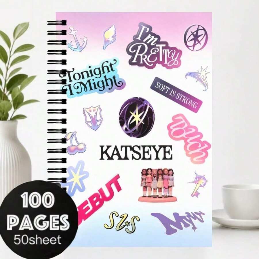 1 cuốn sổ tay lò xo trống | Thuộc về nhóm nhạc K-Pop KATSEYE, giấy nhiều màu, sổ tay trắng tinh khôi, quà tặng lý tưởng cho người hâm mộ và bạn bè - A - Xem 1