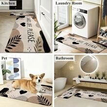 1pc Minimalist Bohemian Style Flannel Doormat, Earth Tone Abstract Spots, Leaves And Heart Patterns, Please Remove Shoes. Text Printed, Non-Slip, Absorbent, Decorative Door Mat, Reusable, Suitable For Front Door, Porch And Indoor Home Decor - Multicolor - View 8