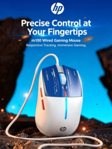 HP Mouse gaming berkabel M100 memiliki fitur pencahayaan RGB yang berkedip, antarmuka USB universal, desain ergonomis, penyesuaian DPI 4 tingkat, desain simetris, dan berbagai pilihan warna. Mouse ini cocok untuk laptop dan desktop. - View 3